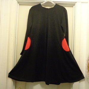 VINTAGE JEAN LESLIE MAD MOD RED & BLACK KNIT DRESS S